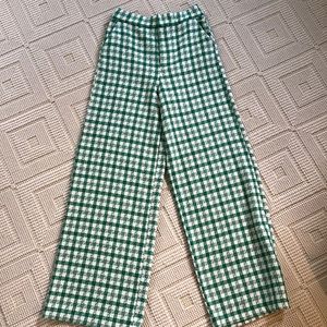 Zara green and white wide leg pants